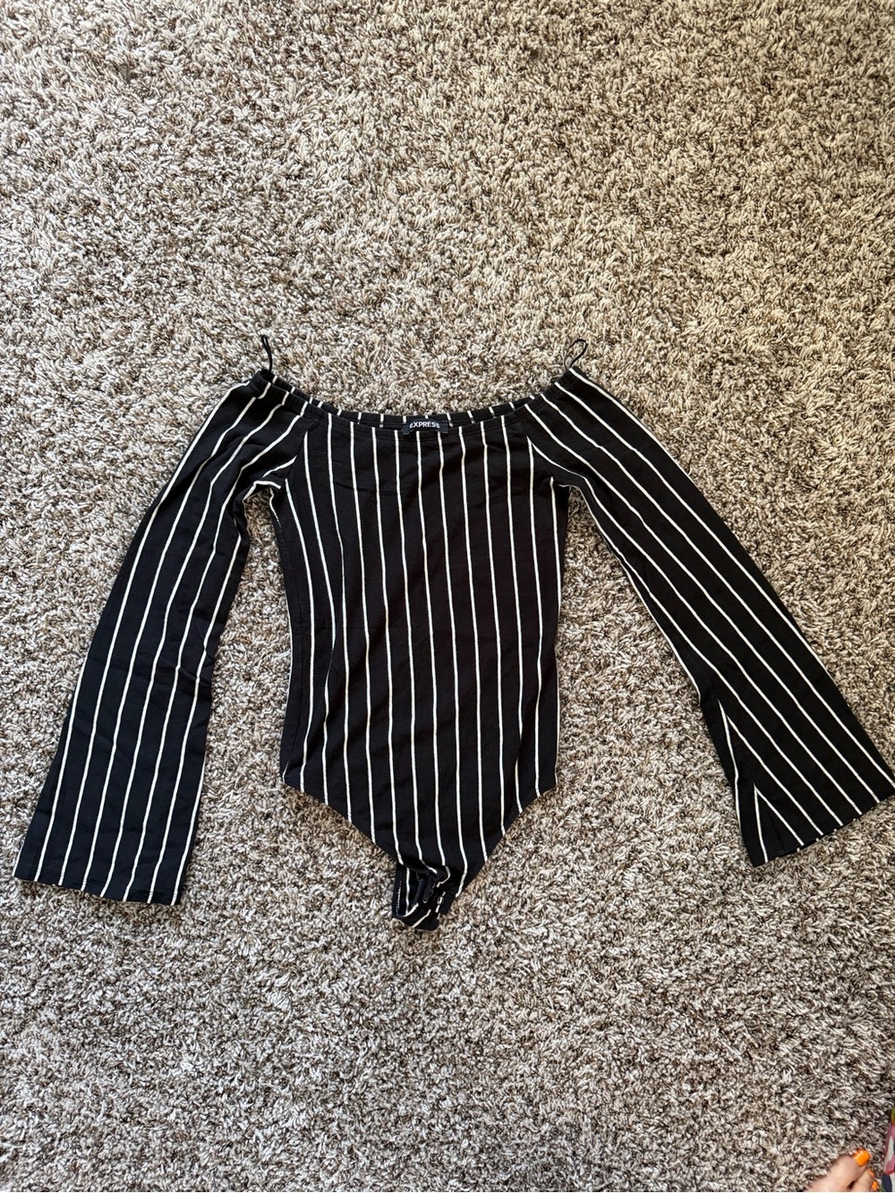 Express Black bodysuit with White Pinstripes